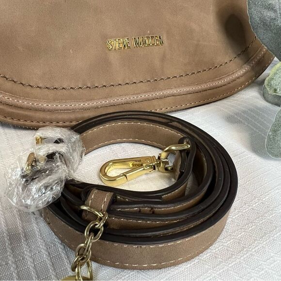 Steve Madden Vegan Flap Messenger Crossover Mocha Tan Shoulder Bag Purse - Picture 3 of 16